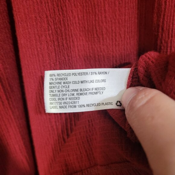 KNOX ROSE Women's XXL Baby Doll Long Sleeve Dress V Neck Boho Red - Picture 9 of 9